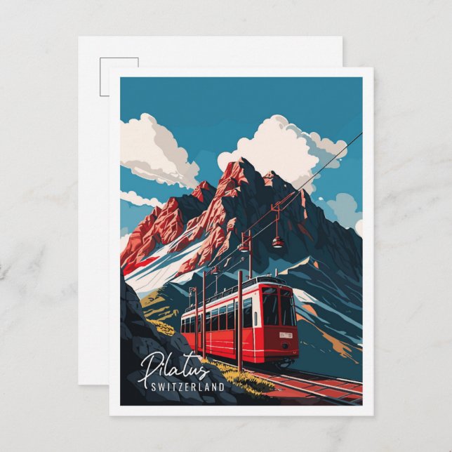 Postal Ilustracion de viajes de la época de Pilatus Suiza (Anverso / Reverso)