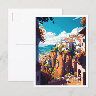 Postal Ilustracion de viajes de la España de Ronda
