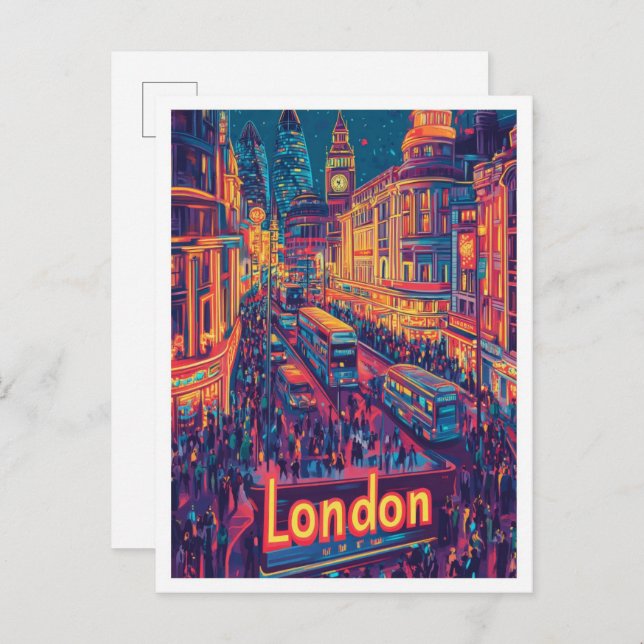 Postal Ilustracion de Viajes de la Noche Londres Inglater (Anverso / Reverso)