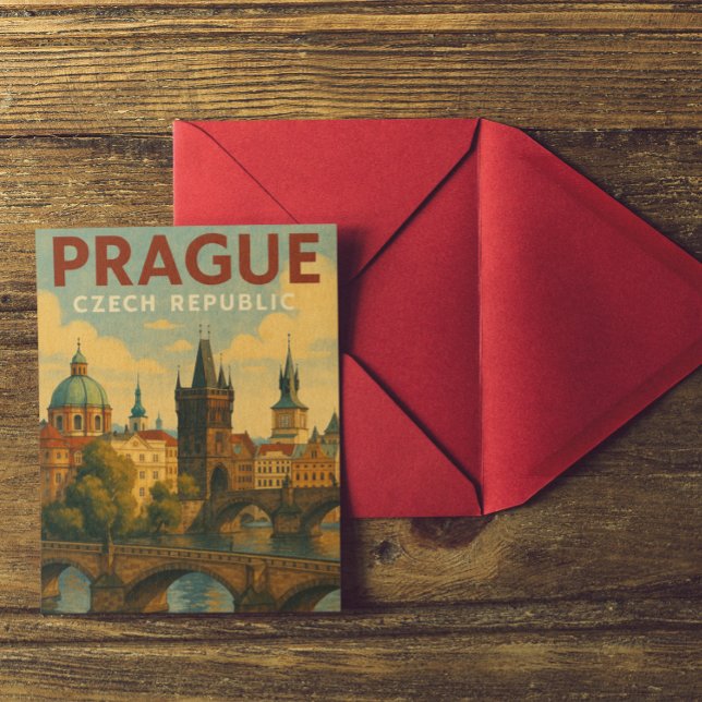 Postal Ilustracion de Viajes de la República Checa (vintage travel prague czech republic postcard)