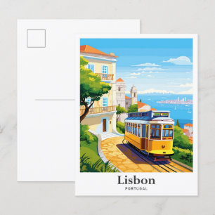 Postal Ilustracion de viajes de Lisboa Portugal
