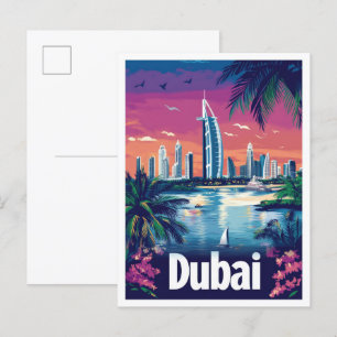 Postal Ilustracion de viajes de los Emiratos Árabes Unido