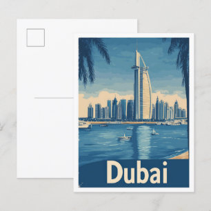 Postal Ilustracion de viajes de los Emiratos Árabes Unido