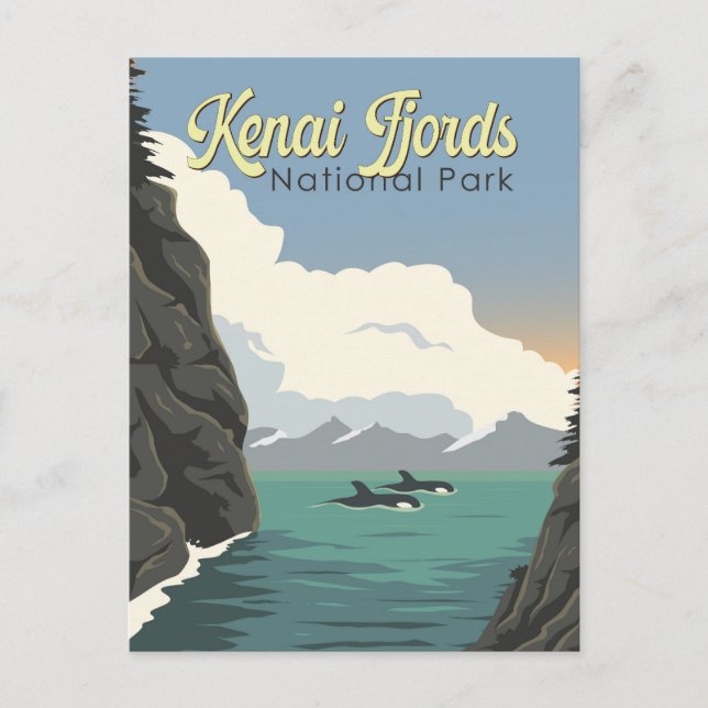 Postal Ilustracion de viajes de los fiordos de Kenia (Anverso)