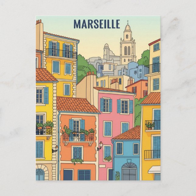 Postal Ilustracion de viajes de Marseille France (Anverso)