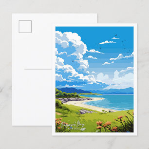 Postal Ilustracion de viajes de Pegasus Bay New Zealand