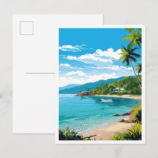 Postal Ilustracion de Viajes de Phuket Thailand (Anverso / Reverso)