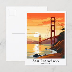 Postal Ilustracion de viajes de San Francisco California