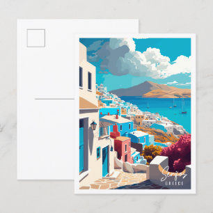 Postal Ilustracion de viajes de Serifos Grecia
