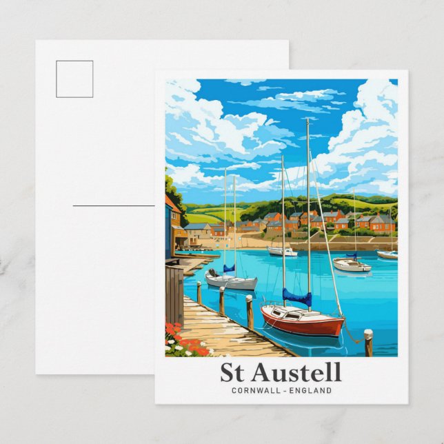 Postal Ilustracion de Viajes de St Austell Cornwall Engla (Anverso / Reverso)