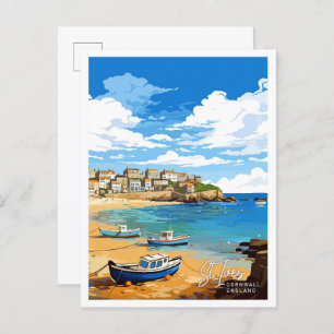 Postal Ilustracion de Viajes de St Ives Cornwall England