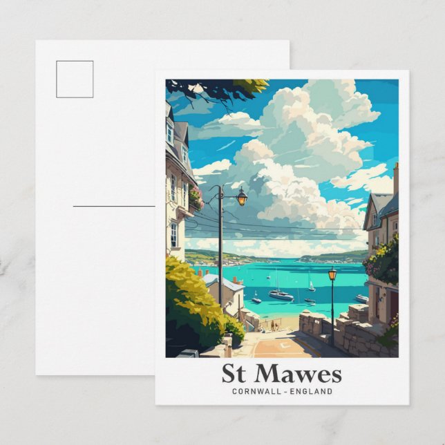 Postal Ilustracion de viajes de St Mawes Cornwall England (Anverso / Reverso)