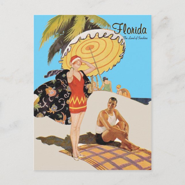 Postal Ilustracion de Viajes Deco Vintage Florida (Anverso)