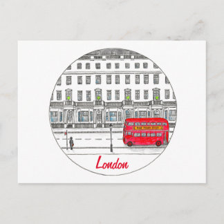 Postal Ilustracion de viajes del autobús rojo de Inglater