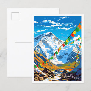 Postal Ilustracion de Viajes del Monte Everest China