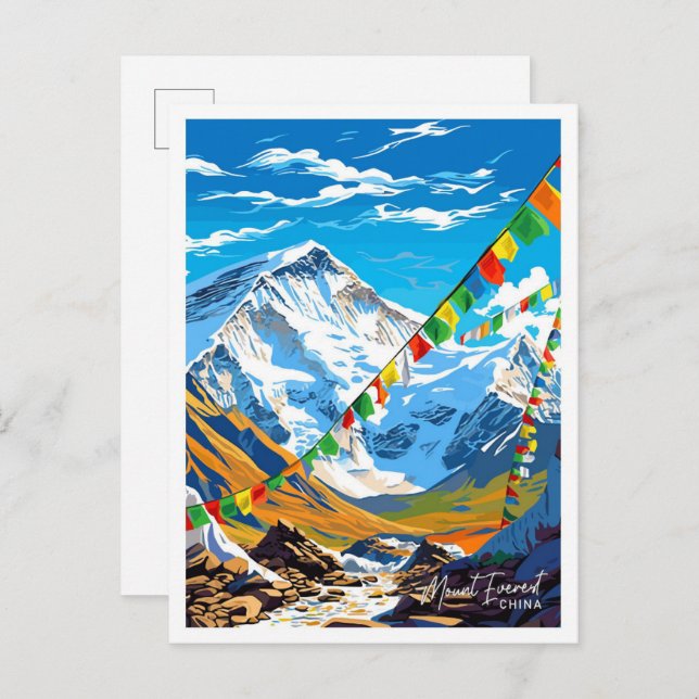 Postal Ilustracion de Viajes del Monte Everest China (Anverso / Reverso)