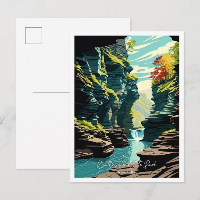 Postal Ilustracion de Viajes del Parque Estatal Watkins G (Anverso / Reverso)