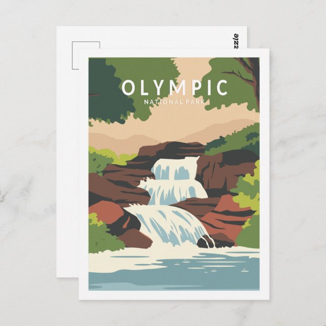 Postal Ilustracion de Viajes del Parque Nacional Olímpico (Anverso / Reverso)