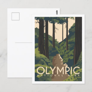 Postal Ilustracion de Viajes del Parque Nacional Olímpico