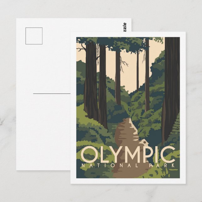 Postal Ilustracion de Viajes del Parque Nacional Olímpico (Anverso / Reverso)