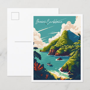 Postal Ilustracion de viajes dominico caribeño vintage