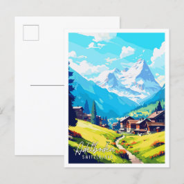 Postal Ilustracion de viajes en Suiza Adelboden