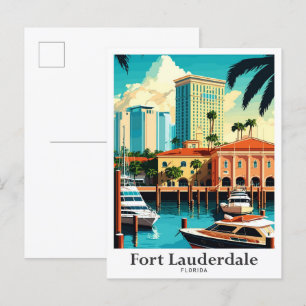 Postal Ilustracion de Viajes Fort Lauderdale Florida