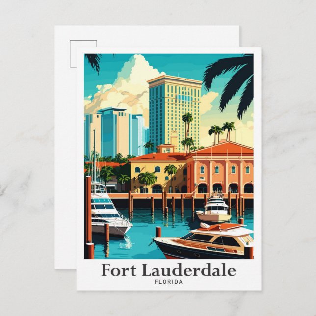 Postal Ilustracion de Viajes Fort Lauderdale Florida (Anverso / Reverso)