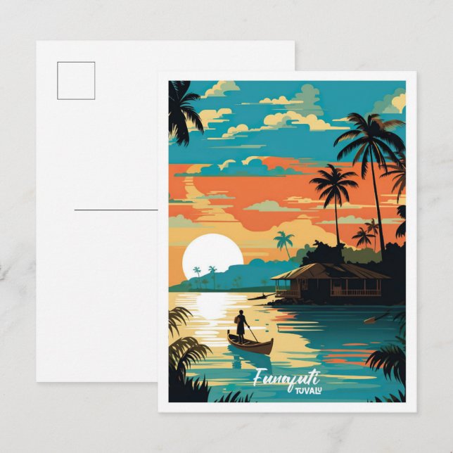 Postal Ilustracion de viajes Funafuti Tuvalu Art Vintage (Anverso / Reverso)
