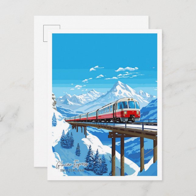Postal Ilustracion de viajes Glacier Express Suiza (Anverso / Reverso)