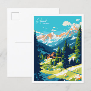 Postal Ilustracion de viajes Gstadt Suiza