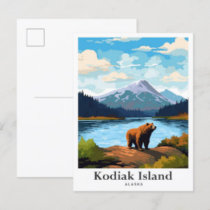Postal Ilustracion de viajes Kodiak Island Alaska