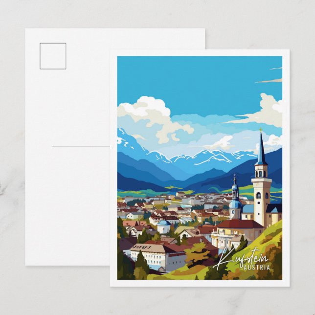 Postal Ilustracion de viajes Kufstein Austria (Anverso / Reverso)