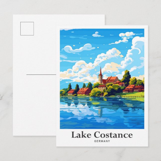 Postal Ilustracion de viajes Lake Cosistance Alemania (Anverso / Reverso)