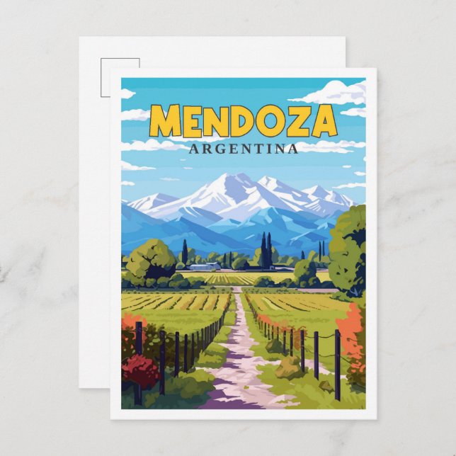 Postal Ilustracion de viajes Mendoza Argentina (Anverso / Reverso)