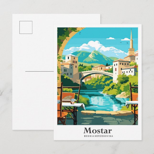 Postal Ilustracion de viajes Moostar Bosnia Herzegovina (Anverso / Reverso)