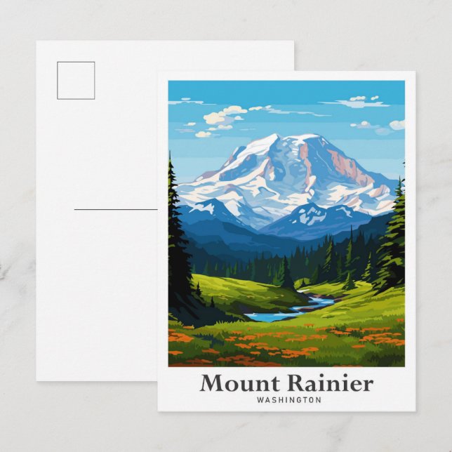 Postal Ilustracion de viajes Mount Rainier Washington (Anverso / Reverso)