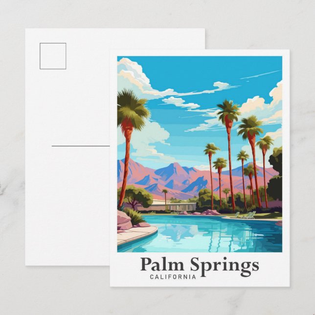 Postal Ilustracion de viajes Palm Springs California (Anverso / Reverso)