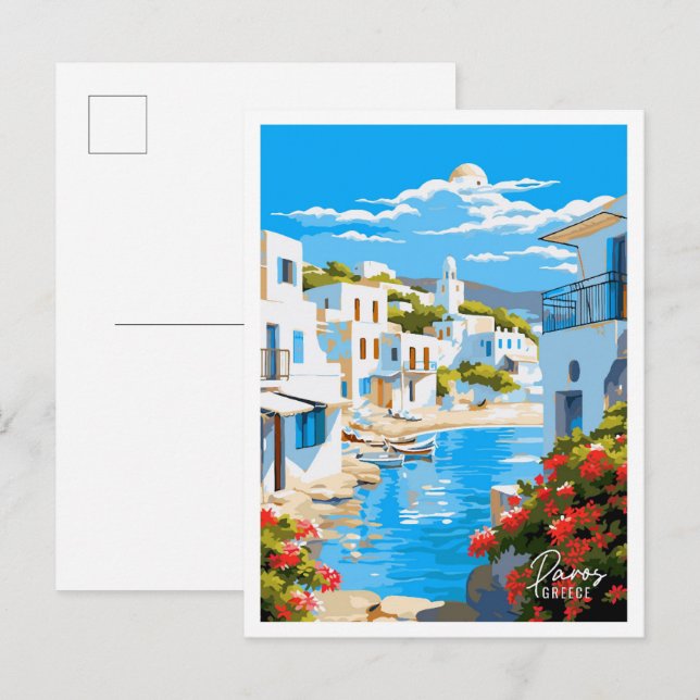 Postal Ilustracion de viajes Paros Greece Art Vintage (Anverso / Reverso)
