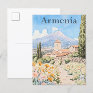 Postal Ilustracion de viajes por acuarela de Armenia