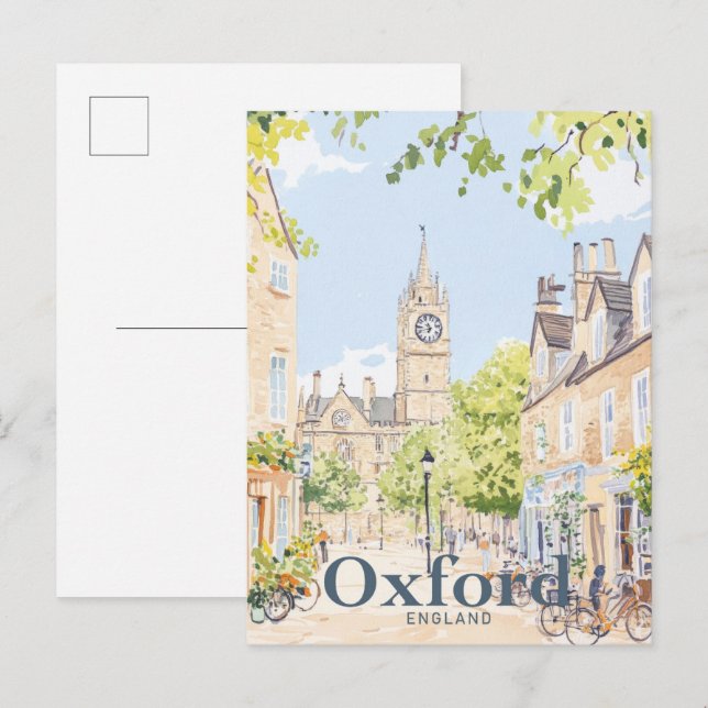 Postal Ilustracion de viajes por acuarela de Oxford Engla (Anverso / Reverso)