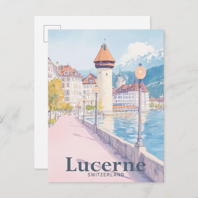 Postal Ilustracion de viajes por aguas de Suiza Lucerne (Anverso / Reverso)