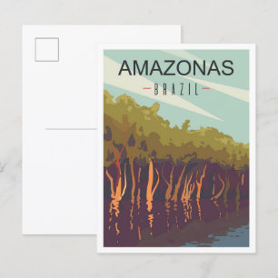 Postal Ilustracion de viajes por arte Amazonas Brasil