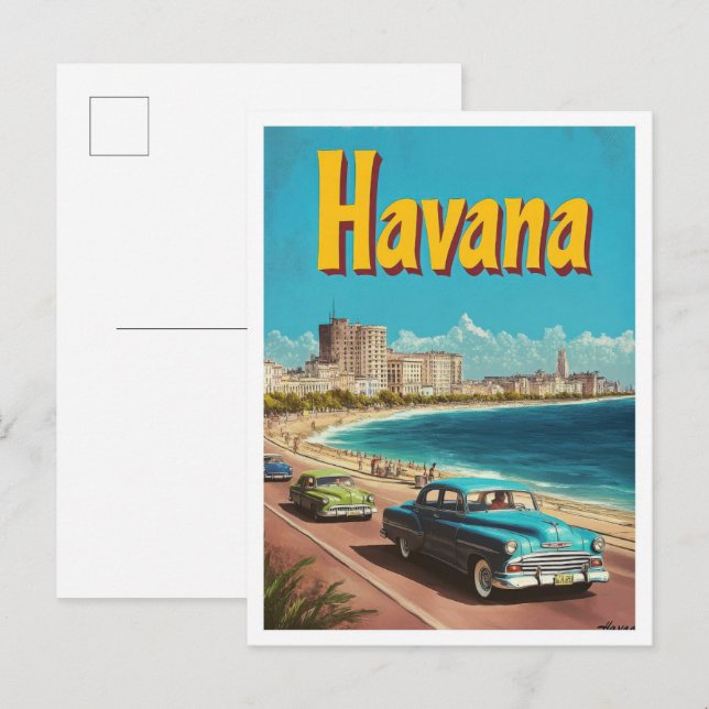 Postal Ilustracion de viajes por arte de La Habana Cuba (Anverso / Reverso)