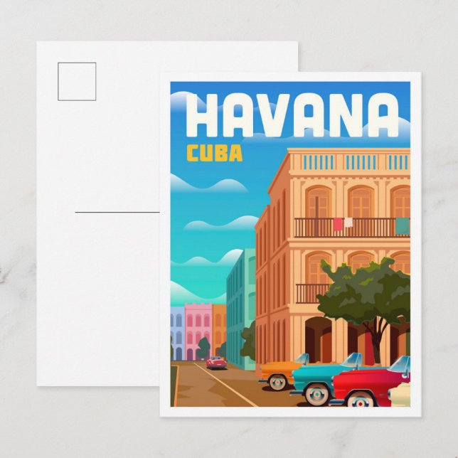 Postal Ilustracion de viajes por arte de La Habana Cuba (Anverso / Reverso)