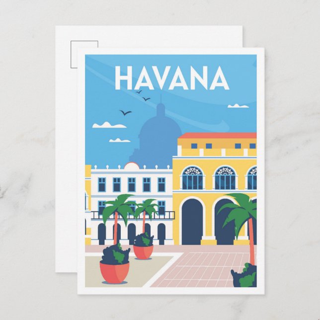 Postal Ilustracion de viajes por arte de La Habana Cuba (Anverso / Reverso)