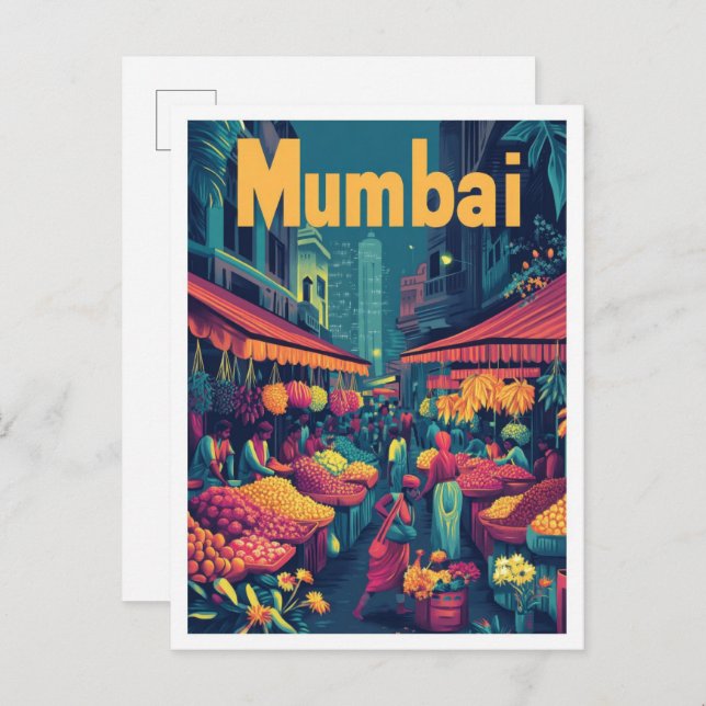 Postal Ilustracion de viajes por arte de la India en Bomb (Anverso / Reverso)