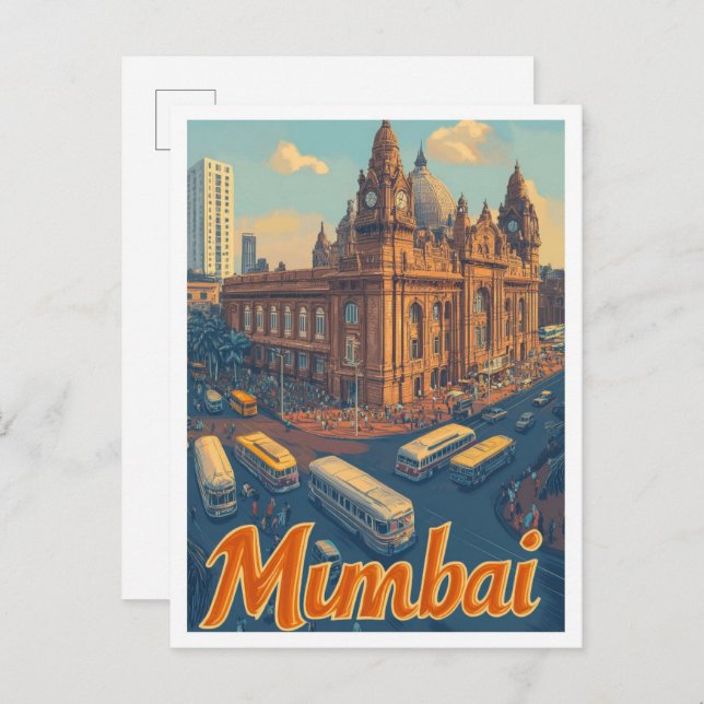 Postal Ilustracion de viajes por arte de la India en Bomb (Anverso / Reverso)
