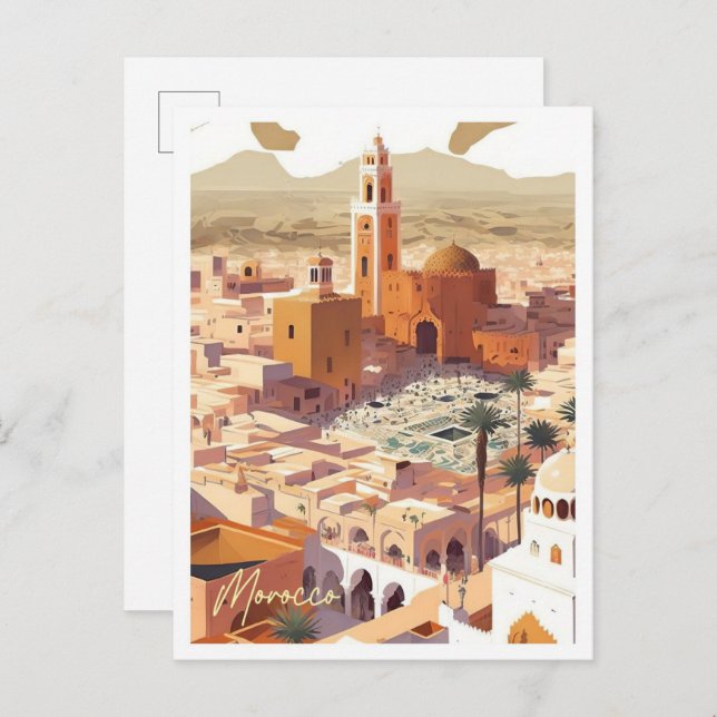 Postal Ilustracion de viajes por arte de Marruecos y Áfri (Anverso / Reverso)