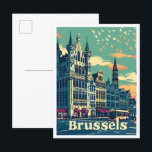 Postal Ilustracion de Viajes por Viaje de Bruselas Bélgic<br><div class="desc">Bruselas Bélgica Art Vintage lugar de viaje ilustracion</div>